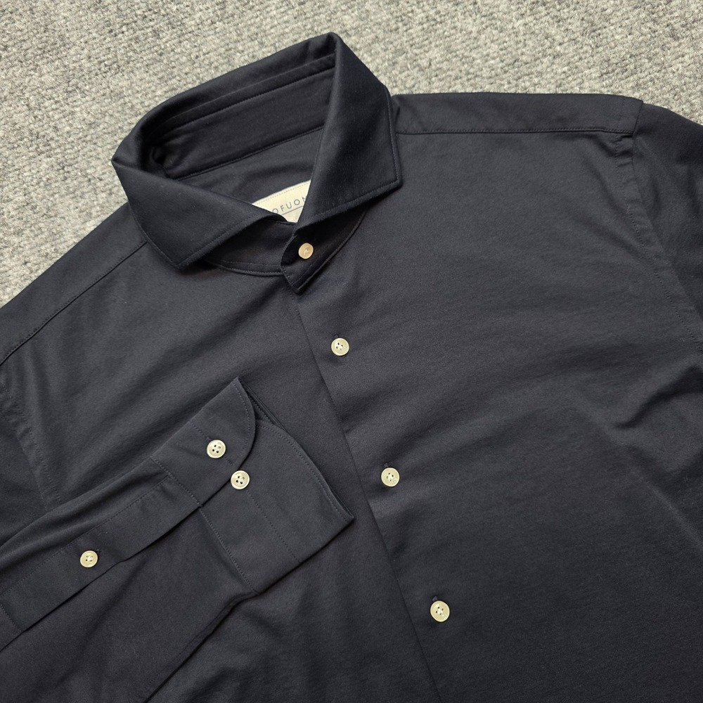 Profuomo Japanese Knitted Dress Shirt Men's 15 38 Navy Blue Slim Fit Non-Iron